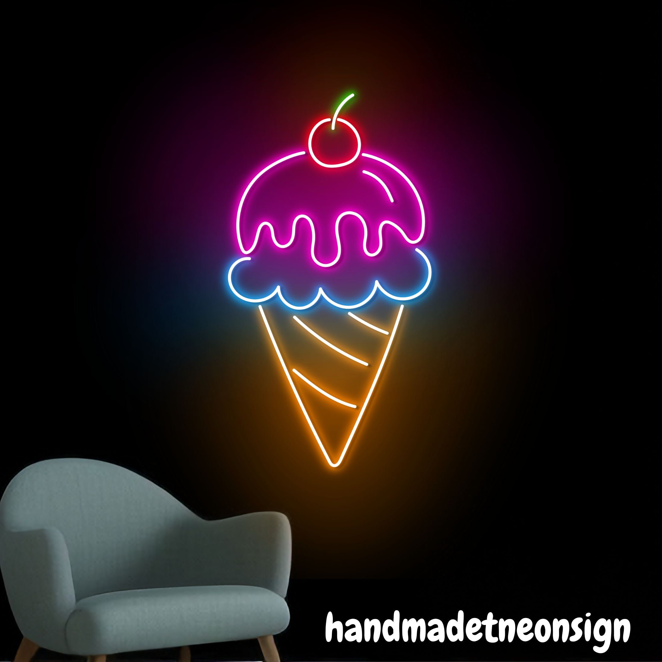 Ice Cream Neon Sign, Ice Cream Cone Led Sign, Ice Cream Neon Light