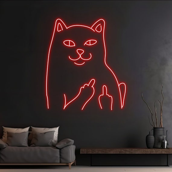 Benutzerdefinierte Mittelfinger-Katzen-Neon-Schild, Birdie-Katzen-LED-Zeichen,  Mittelfinger-Neonlicht, Haustier-Tier-LED-Licht, leuchtendes  Zimmer-Wand-Dekor, modernes Geschenk -  Österreich