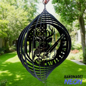 Custom Fishing and Hunting Metal Wind Spinner, Personalized Fishing and Hunting Sign, Deer Wind Spinner, Outdoor Garden Decor, Home Decor