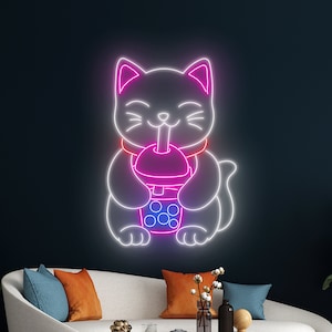 Cat Drinking Boba Tea Neon Sign, Boba Tea Neon Light, Milk Tea Led Sign, Tea Drink Led Light, Room Wall Decor, Coffee Open Neon Light