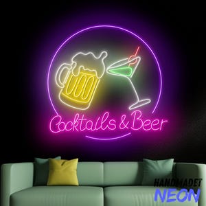 Cocktails And Beer Neon Sign, Cocktail Beer Led Sign, Cocktail Neon Light, Drink Bar Pub Wall Art Light, Cocktail Liquor Home Wall Decor