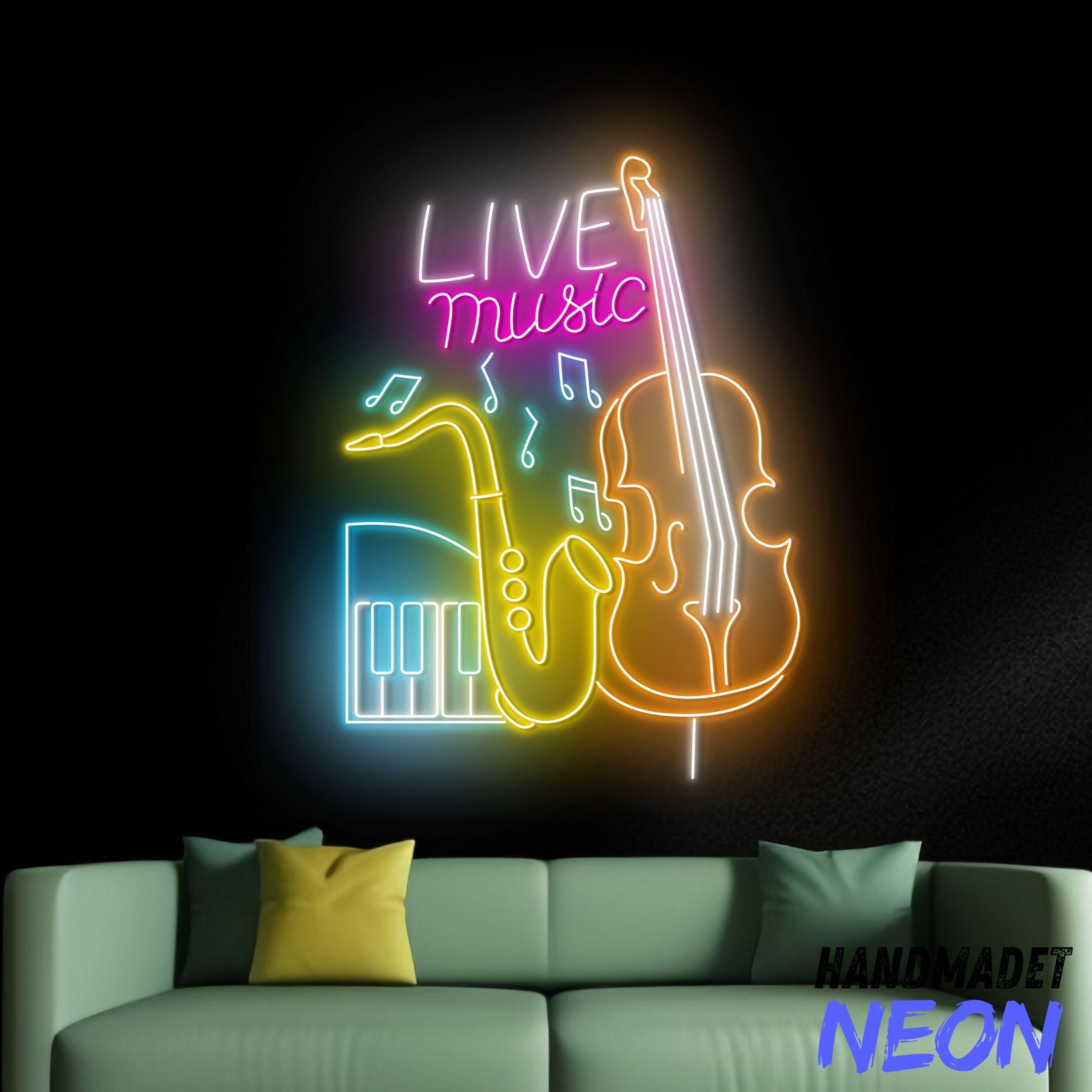 Live Music Neon Sign, Saxophone Led Sign, Violin Neon Light for