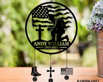 Personalisierte veteranengedenkmetall windspiel rassel, armee windspiele, outdoor garten dekor, gedenktag geschenk, veteran geschenk