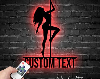 Benutzerdefinierte Pole Dancer Metall Wand Kunst LED Lichter - Personalisierte Mädchen Pole Dance Name Zeichen Wohnkultur - Sexy Lady Dancer Kinderzimmer Dekoration