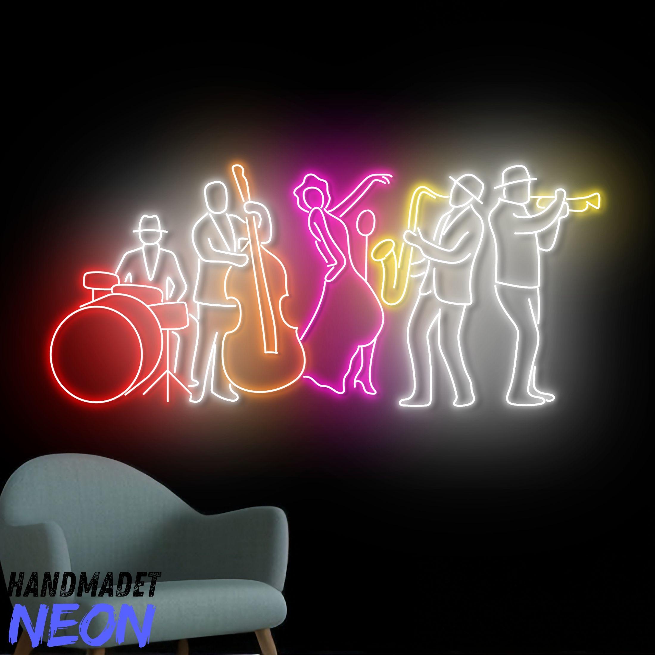 Jazz Band Neon Sign, Saxophone Violin Led Sign, Artist Neon Light