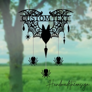 Custom Metal Bat Wind Chime, Personalized Metal Bat Garden Decor, Outdoor Tree Hanger, Halloween Wind Chime Decor, Halloween Hanger Outdoor