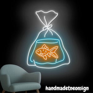Fisch in einer Tasche Leuchtreklame, Fisch-LED-Schild, Fisch-LED-Licht, Angeln-Neonlicht, Meerestier-Restaurant-Wandkunst, Angeln-Club-Hauswanddekor