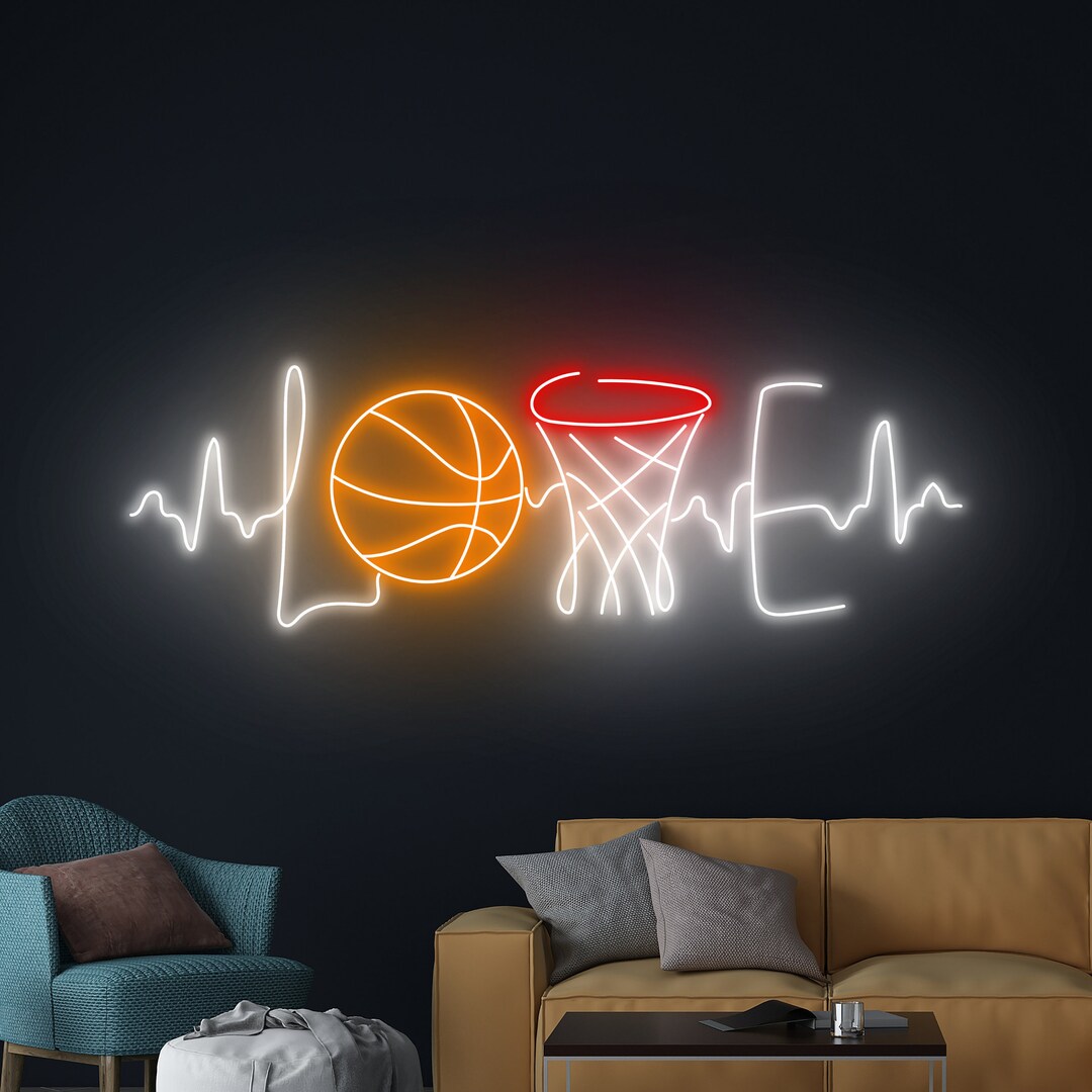 Love Basketball Heartbeat Neon Sign, Basketball Neon Light, Basketball