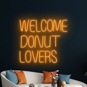 Welcome Donut Lovers Neon Sign, Donut LED Sign, Donut Neon Light, Donut LED Light, Bakery Store Room Wall Art Decor, Food Shop Neon Light