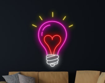 Light Bulb Heart Neon Sign, Light Bulb Heart Led Sign, Light Bulb Led Light, Custom Light Bulb Neon Light, Home Bar Club Room Wall Decor