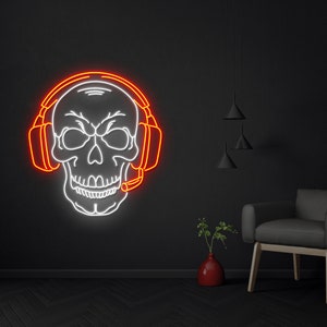 Gamer Skull Led Neon Sign, Skull Neon Sign, Skull Art Sign, Game Room Decor, Skull lovers, Gamer neon sign, Neon for gamer