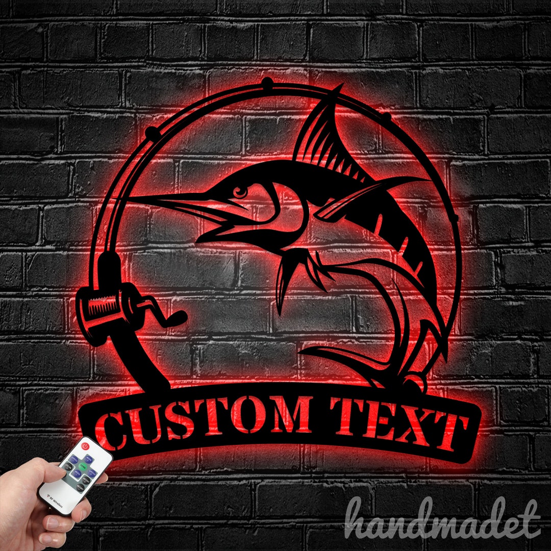 Personalized Marlin Fish Metal Wall Sign, Fish Metal Wall Light, Custom ...