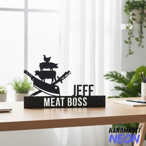 Custom Butcher Metal Desk Name Plate, Meat Manager Metal Job Name Plate, Cow Pig Chicken Name Plate, Custom Text Words Metal Name Plate