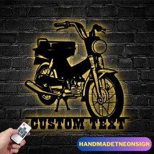 Custom Motorbike Metal Wall Art LED Light - Personalized Motorbike Name Sign Home Decor, Motorcycle Metal Sign, Moped Motocross Metal Lights