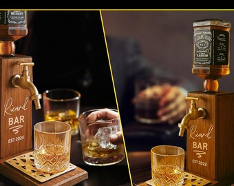 Jim Beam アンティーク 木製リカーサーバースタンド / ディスプレイ カスタム彫刻名木製ウイスキーディスペンサー、ホームバーの装飾用木製