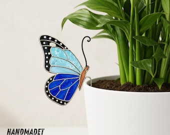 Butterfly Stained Glass Garden Stake, Handmade Butterfly Plant Decor, Glass Garden Ornament, Outdoor Yard Decor
