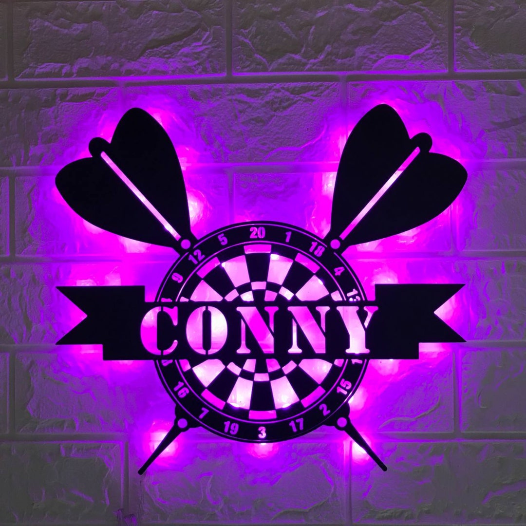 Custom Darts Cross Dartboard Metal Wall Art LED Light Personalized Sport Player Name Sign Home