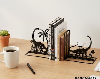 Sujetalibros de metal con dinosaurios personalizados, sujetalibros de animales con nombre, regalo para amantes de los dinosaurios, regalo para amantes de los libros, decoración de estanterías