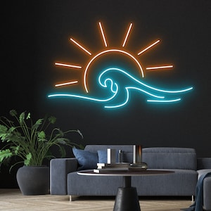 Custom Sun & Wave Neon Sign, Sunrise Sunset Neon Light, Beach Led Light, Wind Neon Sign, Sea Led Sign, Home Room Wall Decor, Nursery Decor