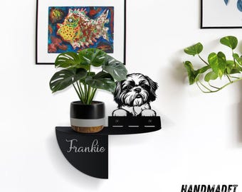 Estante de pared de metal personalizado con diseño de perro Shih Tzu, juego de maceteros de pared de metal con diseño de perro Shih Tzu, decoración de plantas para el hogar con diseño de perro Shih Tzu, soporte para macetas de pared con diseño de perro Shih Tzu
