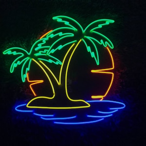 Neon Sign Wall Art Palm Tree And Sunset | Kids Room Decor | Bedroom Wall Light | GAME ROOM Decoration