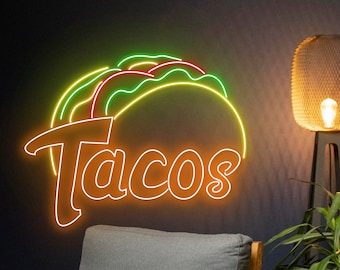 タコスのネオンサイン、タコスの LED ライト、メキシコ料理のネオン