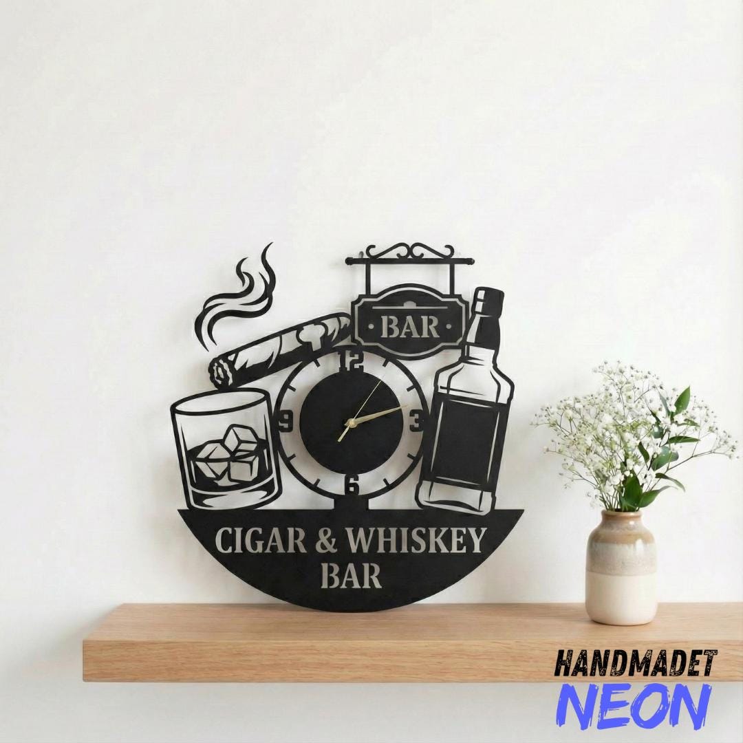 Personalized Cigar Metal Wall Clock, Custom Whiskey Bar Wall Clock With ...