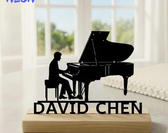 Decoración de metal personalizada para pianista, decoración de mesa personalizada para pianista, regalo para profesor de música, arte de oficina para músicos hecho a mano.