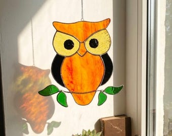 Owl Stained Glass Suncatcher, Handmade Night Bird Window Hanging, Artistic Wildlife Decor For Home Or Cabin, Unique Gift For Nature Lovers