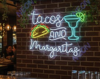 Margaritas Neon Light, Taco LED Sign for Restaurant, Mexican Decor, Bar Signage Wall Art, Custom Tacos Neon Sign