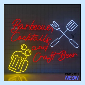 Barbecue, cocktail en ambachtelijk bier neonbord, BBQ-ledbord, grillneonlicht, BBQ-ledlicht, restaurantmuurkunstlicht, huismuurdecor
