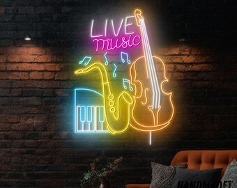 Live Music Neon Sign, Saxophone Led Sign, Violin Neon Light for
