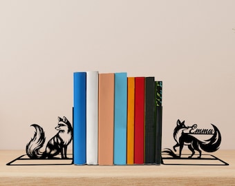 Custom Fox Metal Bookends Foxes Name Bookend, Fox Table Sign, Bookshelf Decor, Book Lover Gift, Fox Animal Metal Desk Decor, Home Decor