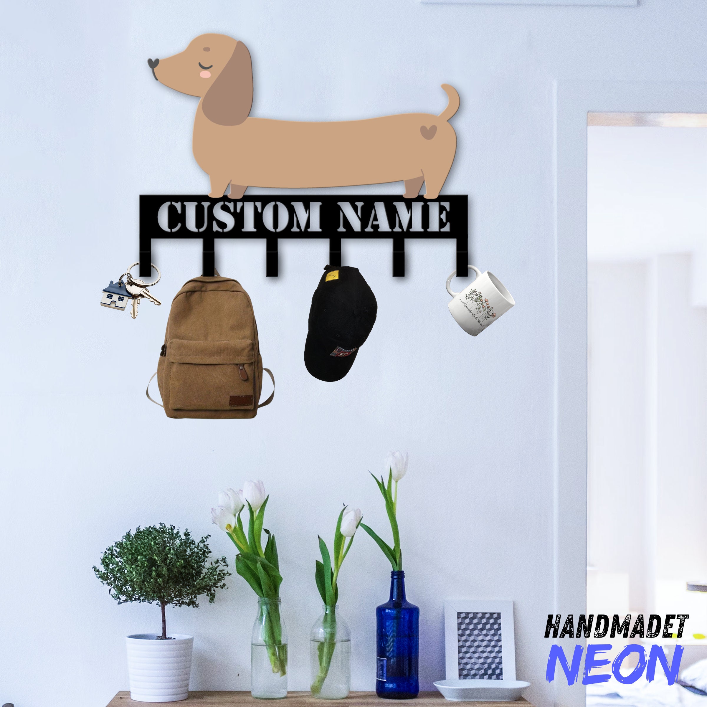Custom Dachshund Coat Rack Wall Hanger, Dog Metal Wall Hooks, Dog