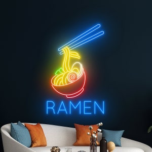Letrero de neón de ramen, letrero LED de fideos ramen japoneses, luz LED de tazón de fideos ramen, luz de neón de restaurante japonés, decoración de pared de la tienda de alimentos