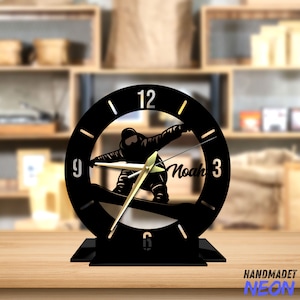 Custom Snowboard Tabletop Metal Clock Snowboard Office Desktop Clock, Snowboard Desk Circle Clock, Sport Bookshelf Decor, Clock Home Decor