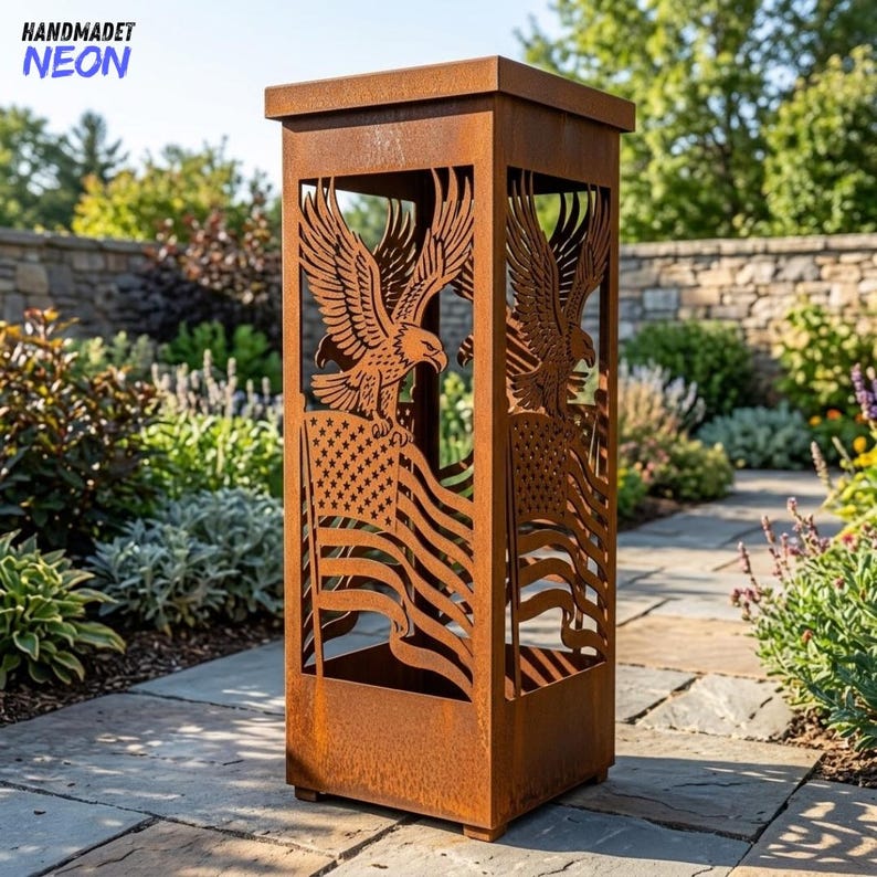 Custom Eagle Metal Garden Column, US Flag Outdoor Yard Decor, Gift for ...