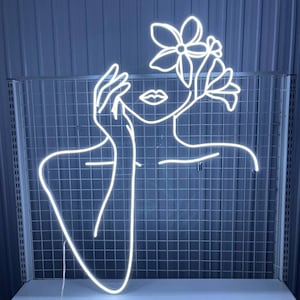 Flower head Neon Signs, Girl With Leaf Led Signs, Lover Gifts, Neon Lights For Wall, Bedroom Decor, Abstract Art, Woman Line Art,Rose Head