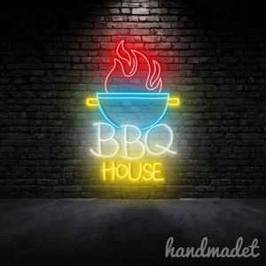 BBQ Neon Wall Sign, Barbecue Neon Wall Light, Steak Butcher Led Wall Sign, Grill Led Wall Light, Restaurant Decor, Kitchen Wall Sign