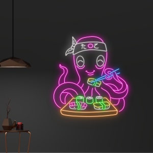 Custom Octopus Eats Sushi Neon Sign, Octopus Eating Sushi Led Sign ...