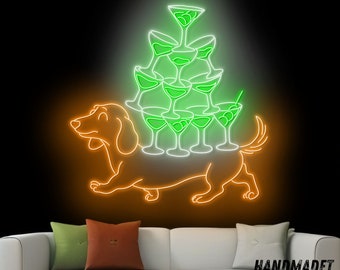 Dachshund Carrying Martini Neon Sign, Dachshund Martini Led Sign, Martini Neon Light, Cocktail Light, Bar Pub Wall Art, Dog Home Wall Decor
