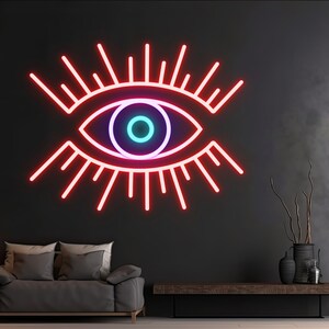 Neon Luce Notturna,Evil Eye LED Neon Sign,LED Neon Luce Decorazione Della Parete per Casa Camera da letto Bar Decorazione Del Partito 12v dimming ( Rosa