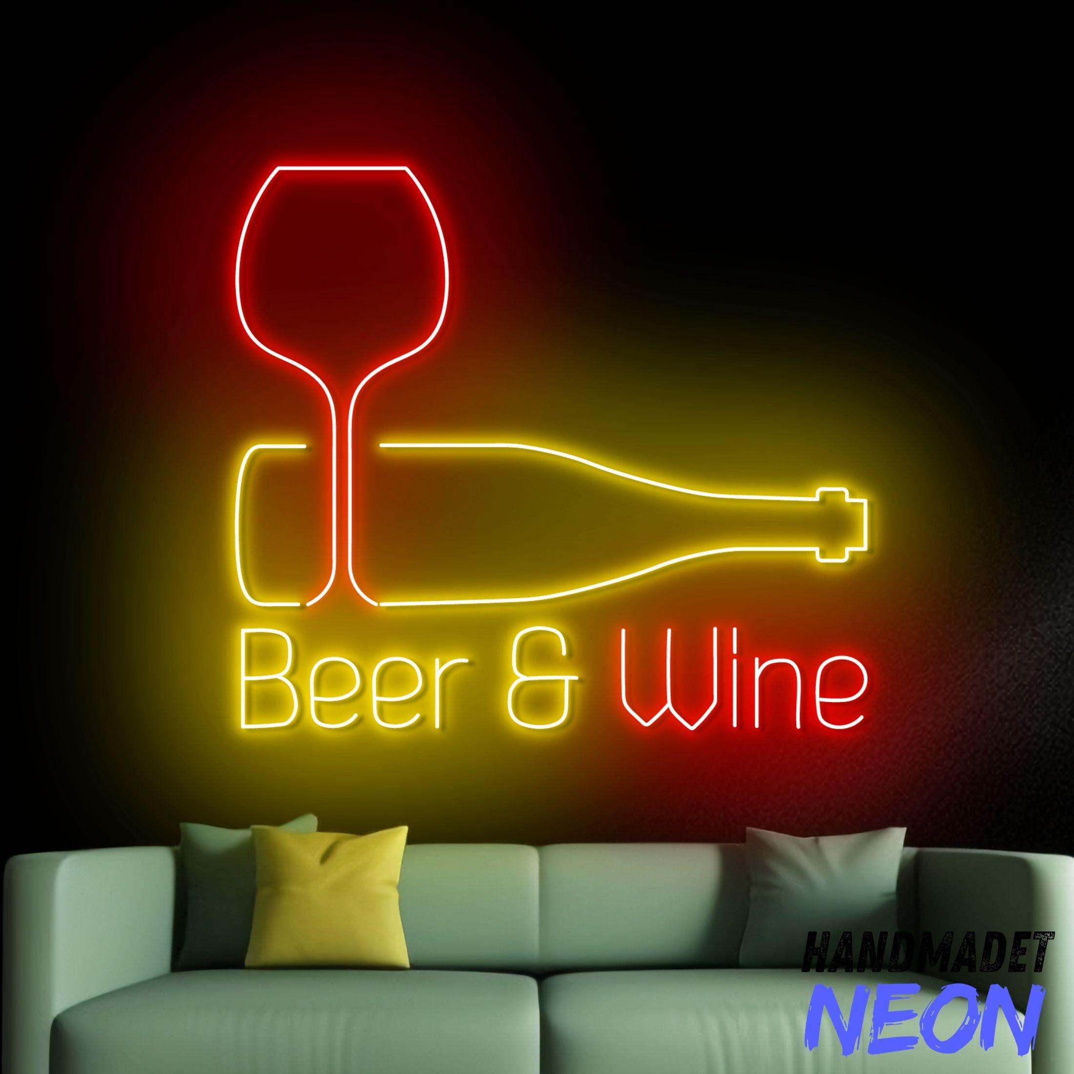 Beer and Wine Neon Sign, Wine Beer Led Sign, Wine Glass Bottle Neon ...
