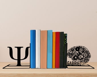Custom Psychology Metal Bookends Brain Name Bookend, Psychology Table Sign, Bookshelf Decor, Book Lover Gift, Metal Desk Decor, Home Decor
