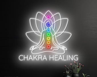 Letrero de neón para la sanación de chakras – Lámpara de pared LED para estudio de yoga, sala de meditación, decoración espiritual, decoración para la sanación de chakras, neón personalizado