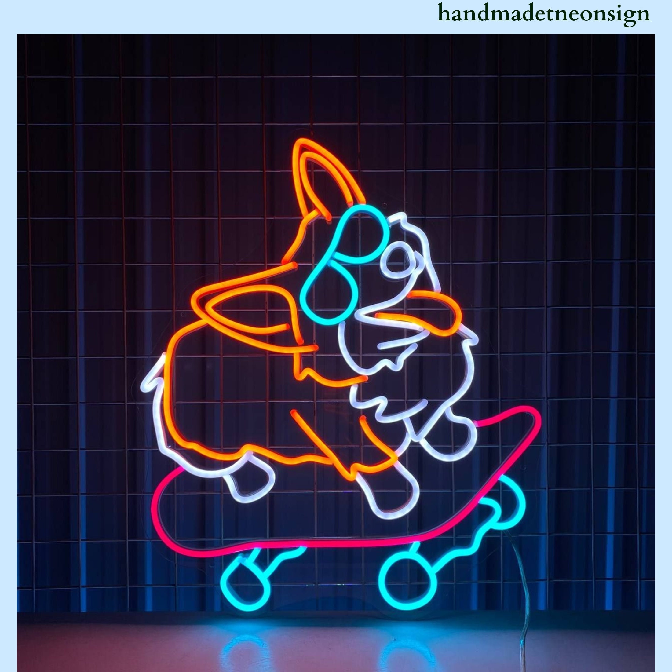 Corgi Skateboarding Neon Sign, Skateboard Corgi Led Sign, Corgi Dog Skateboarder Led Light, Corgi Dog Skateboard Player Neon Light Room Decor