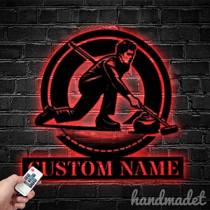 Personalized Curling Metal Sign, Curling Metal Light, Curling Player Name Led Light, Curling Sport Led Sign, Club Metal Wall Art Decor