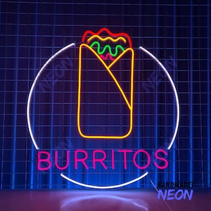 Custom Burritos Neon Sign, Mexico Burrito LED Sign, Mexican Food Neon Light, Restaurant Wall Art Decor, Cuisine LED, Tortilla Roll LED Light