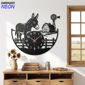 Custom Donkey Metal Wall Clock, Farmhouse Barn Wall Art Sign, Country Rustic Decor