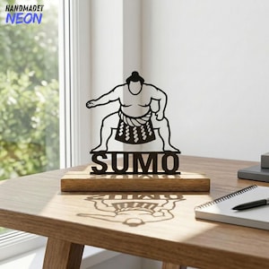 Anpassad metallskylt för sumobrottare, japansk sumobrottare i metall med träbas, skrivbordsdekoration för brottningsklubb bild 1